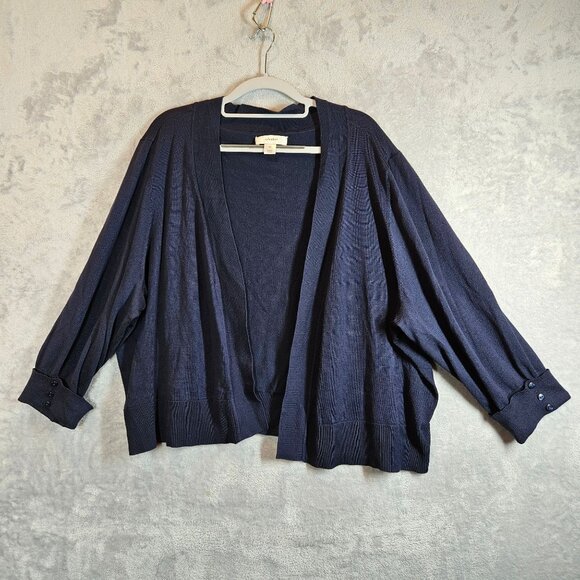 CJ Banks Womens Navy Blue Open Front Cardigan Sweater With Button Cuff Details - Picture 1 of 8